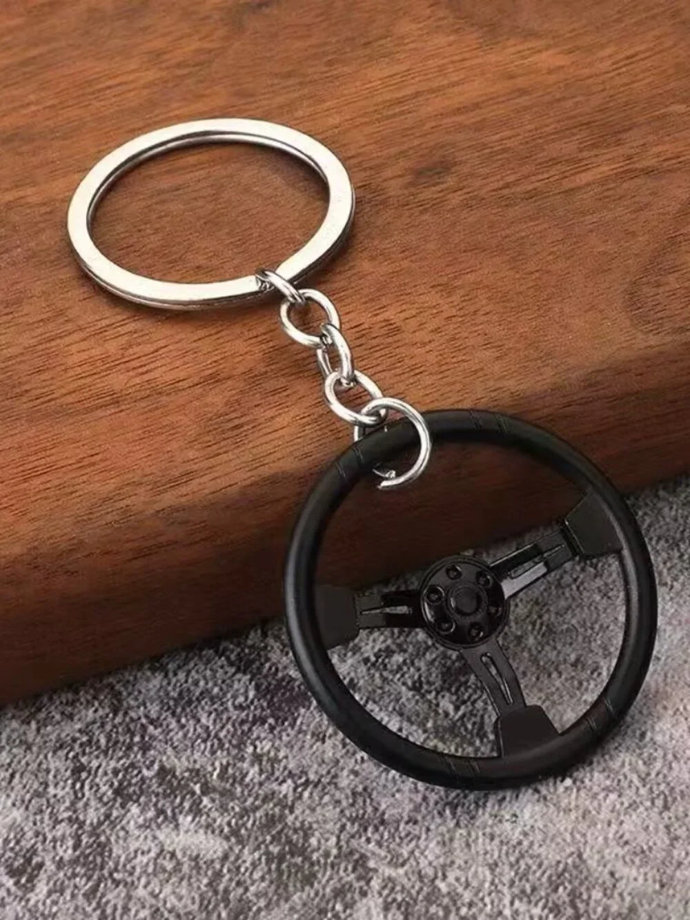 Black 3 Spoke Racing Steering Wheel Keychain Drift Car Key Ring Enthusiast Gift